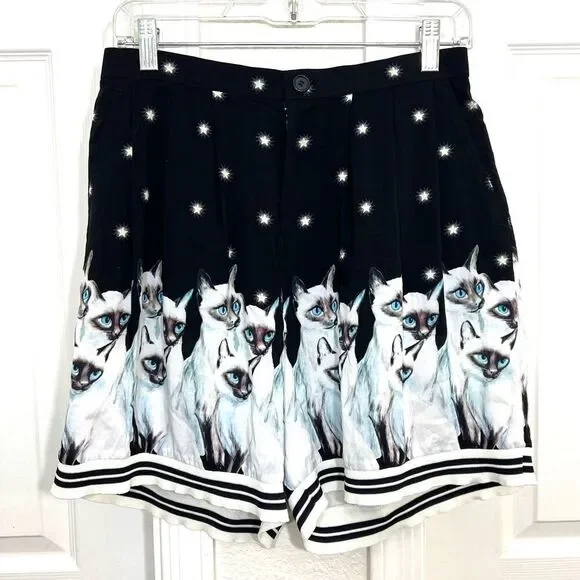 Undercover Jun Takahashi Cat Printed Rayon Shorts Black White New Size 2 - Picture 2 of 15
